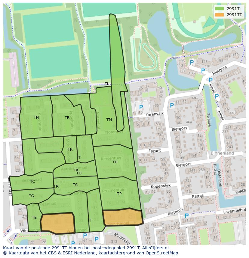 Afbeelding van het postcodegebied 2991 TT op de kaart.