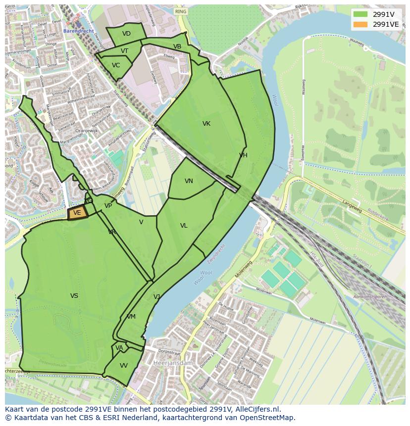Afbeelding van het postcodegebied 2991 VE op de kaart.
