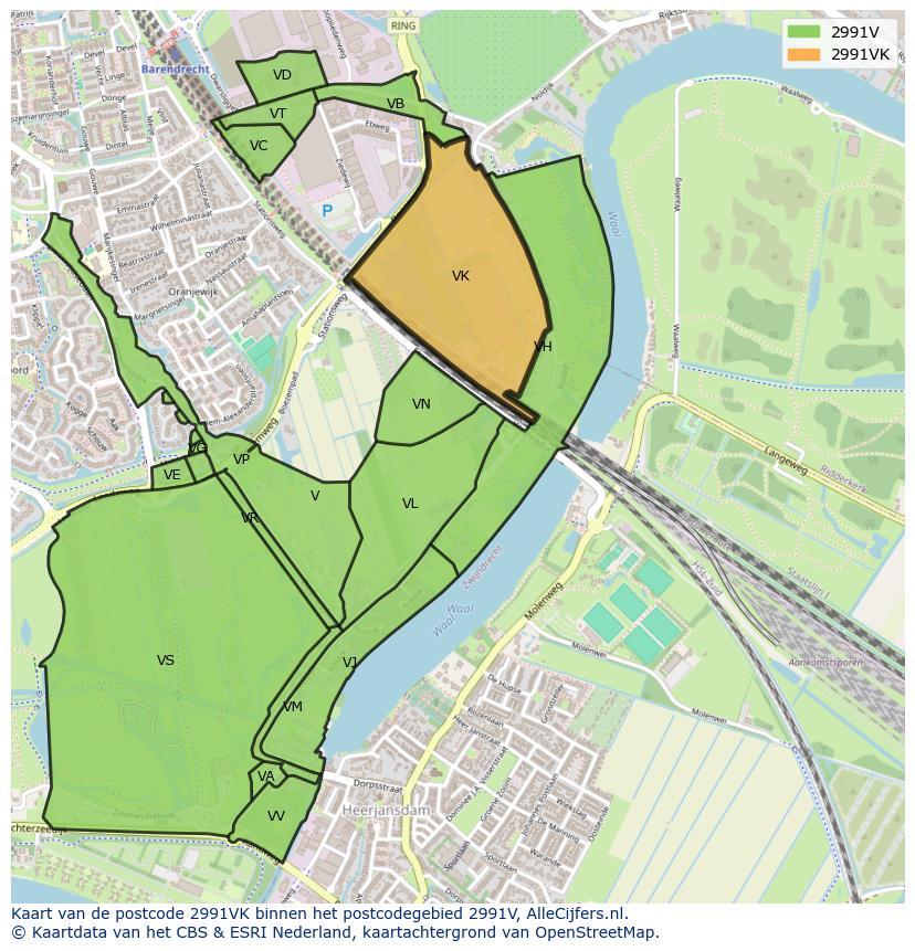 Afbeelding van het postcodegebied 2991 VK op de kaart.