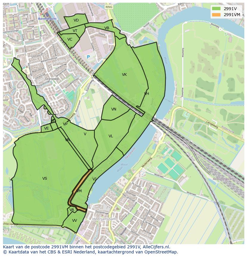 Afbeelding van het postcodegebied 2991 VM op de kaart.