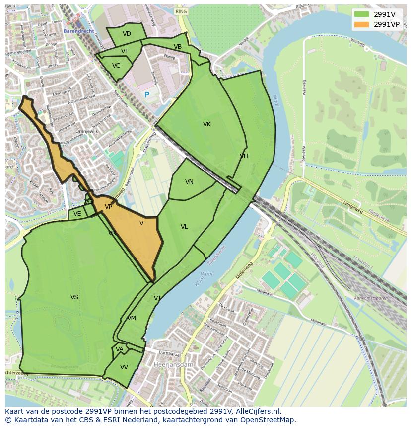 Afbeelding van het postcodegebied 2991 VP op de kaart.