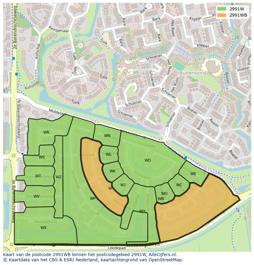 Afbeelding van het postcodegebied 2991 WB op de kaart.