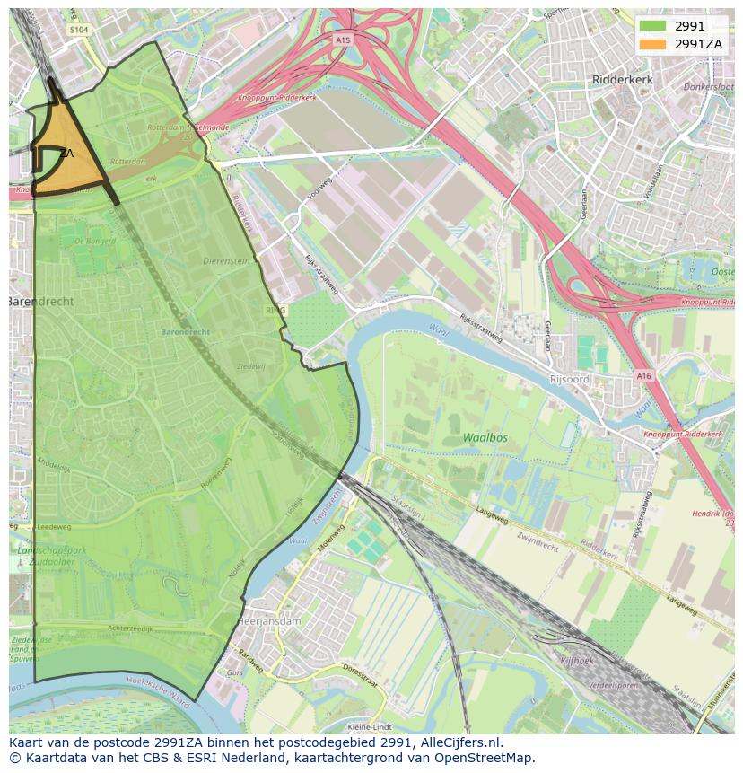 Afbeelding van het postcodegebied 2991 ZA op de kaart.