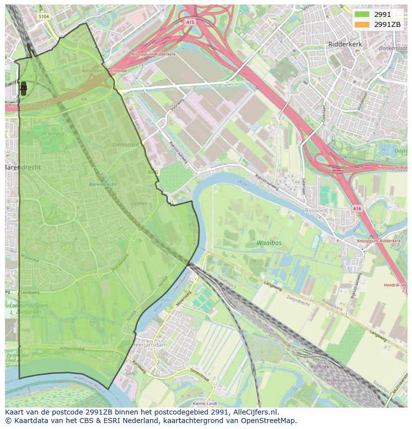 Afbeelding van het postcodegebied 2991 ZB op de kaart.