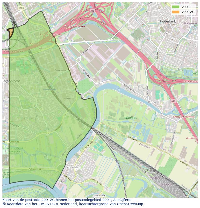 Afbeelding van het postcodegebied 2991 ZC op de kaart.