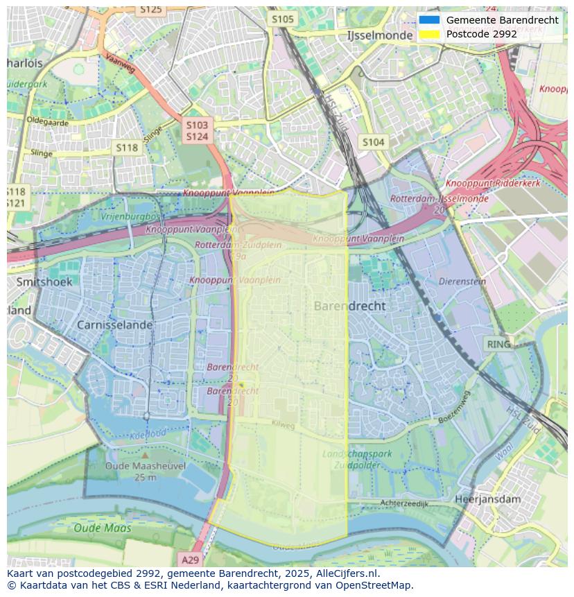 Afbeelding van het postcodegebied 2992 op de kaart.