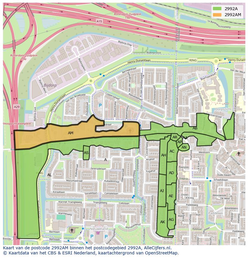 Afbeelding van het postcodegebied 2992 AM op de kaart.