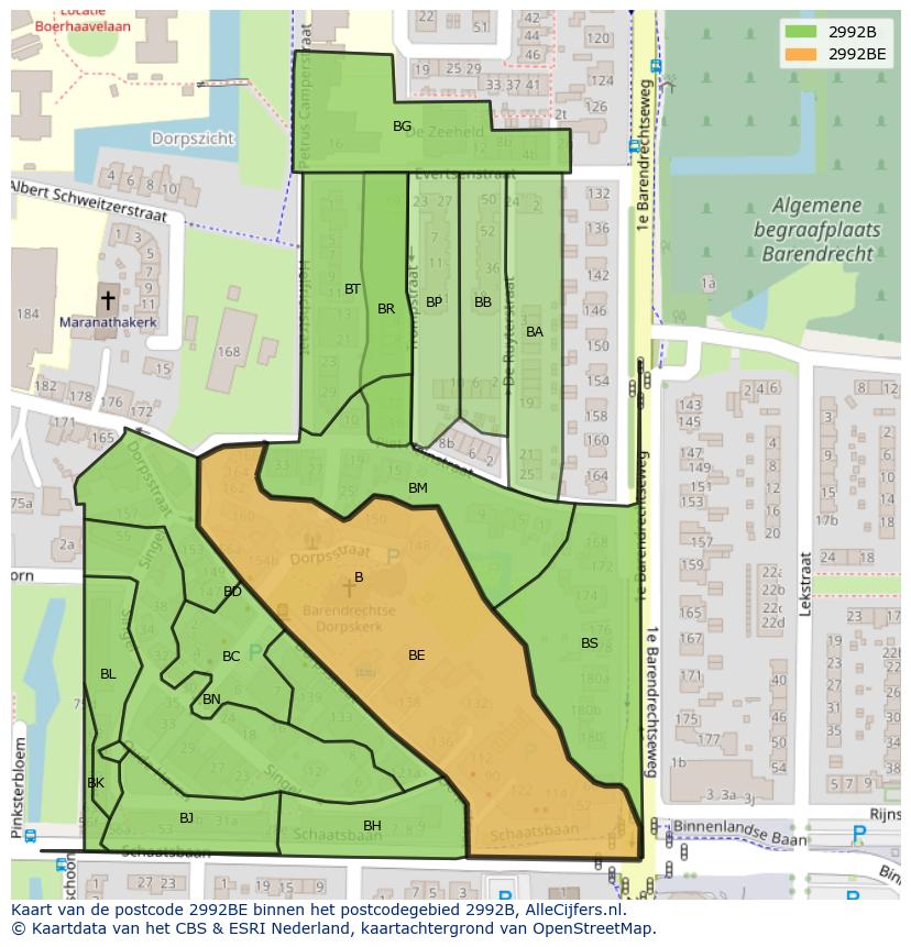 Afbeelding van het postcodegebied 2992 BE op de kaart.