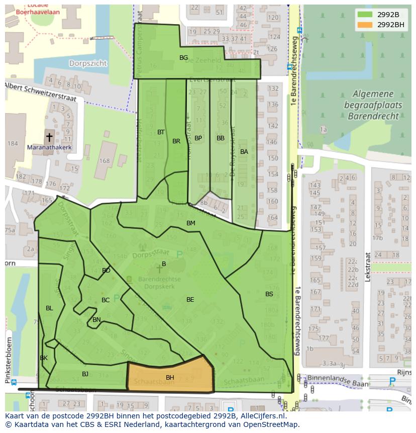 Afbeelding van het postcodegebied 2992 BH op de kaart.