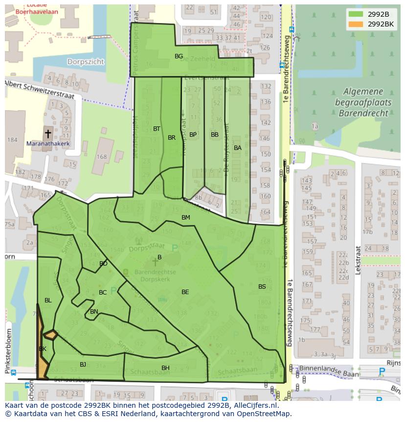 Afbeelding van het postcodegebied 2992 BK op de kaart.