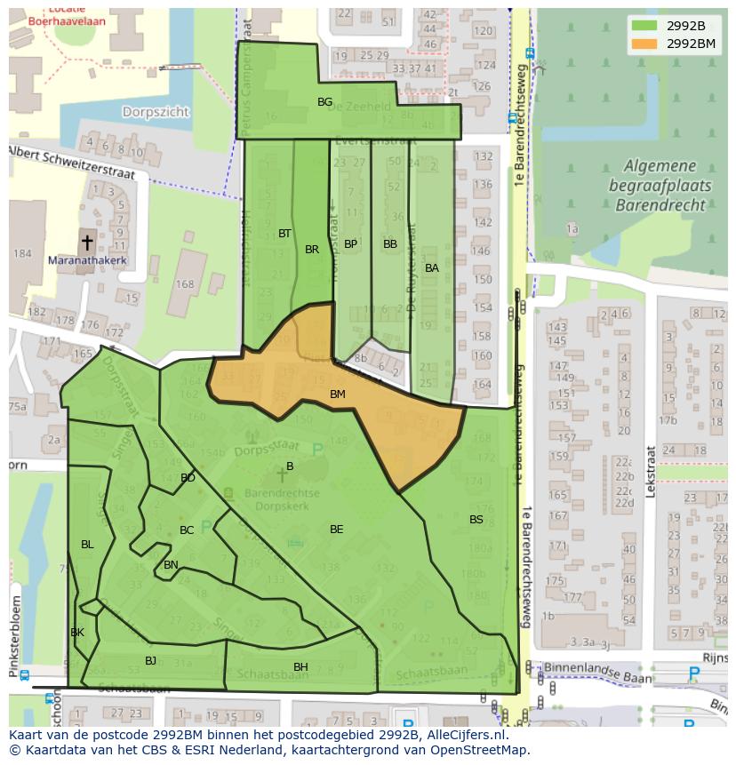 Afbeelding van het postcodegebied 2992 BM op de kaart.