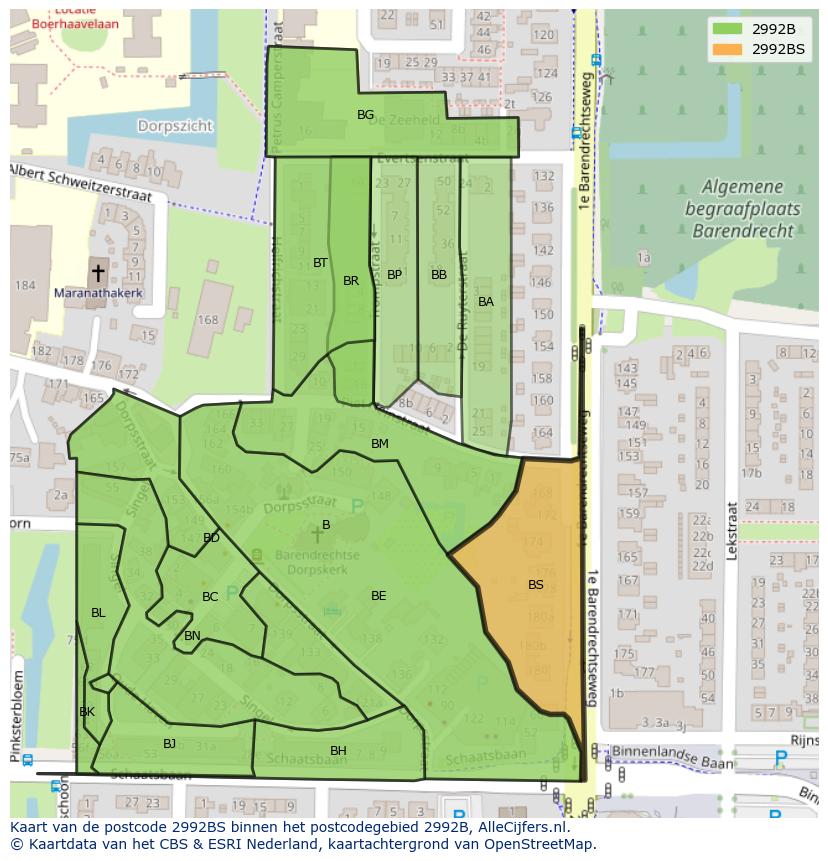 Afbeelding van het postcodegebied 2992 BS op de kaart.