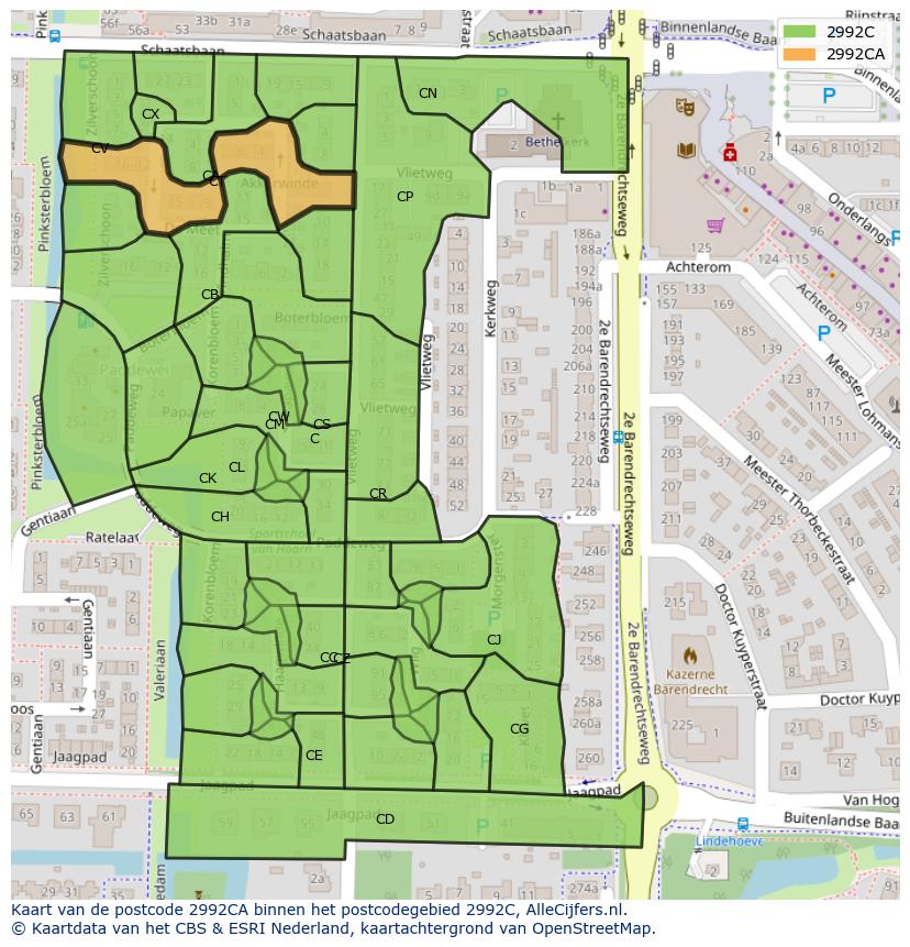 Afbeelding van het postcodegebied 2992 CA op de kaart.