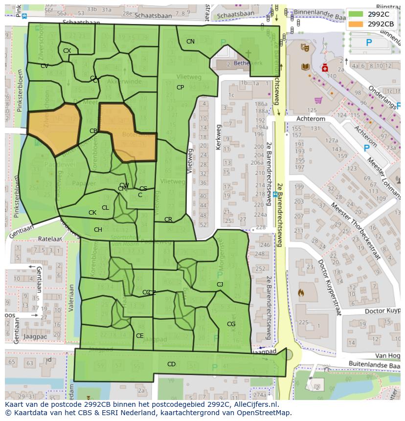 Afbeelding van het postcodegebied 2992 CB op de kaart.