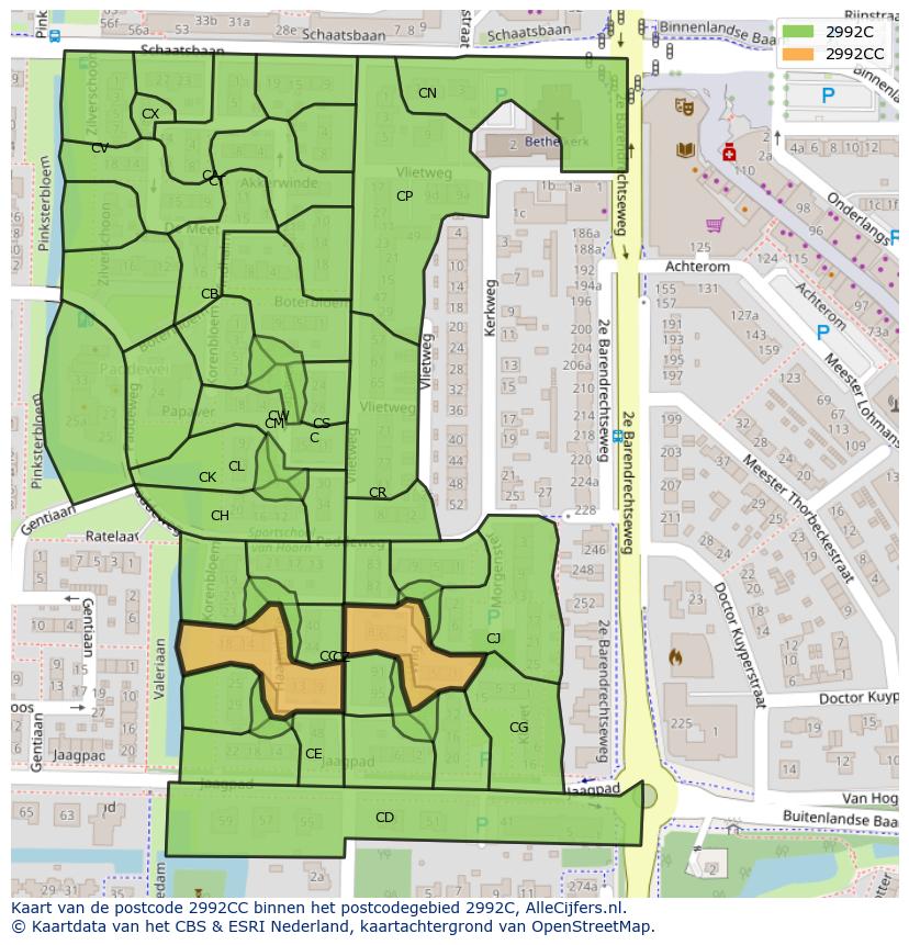 Afbeelding van het postcodegebied 2992 CC op de kaart.