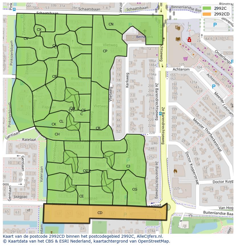 Afbeelding van het postcodegebied 2992 CD op de kaart.