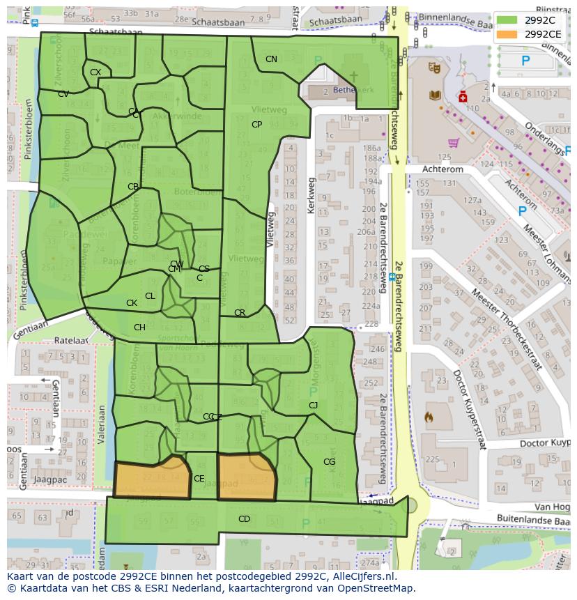 Afbeelding van het postcodegebied 2992 CE op de kaart.