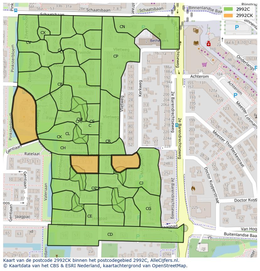 Afbeelding van het postcodegebied 2992 CK op de kaart.