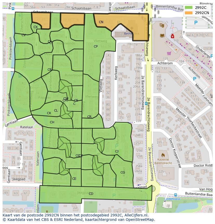 Afbeelding van het postcodegebied 2992 CN op de kaart.