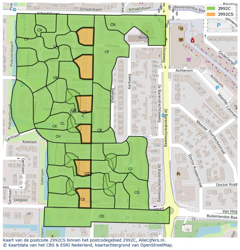 Afbeelding van het postcodegebied 2992 CS op de kaart.