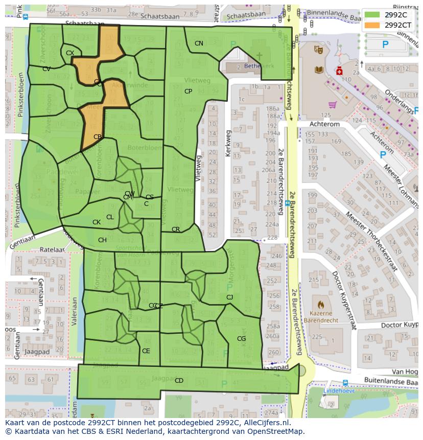 Afbeelding van het postcodegebied 2992 CT op de kaart.