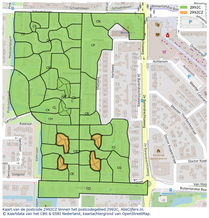 Afbeelding van het postcodegebied 2992 CZ op de kaart.