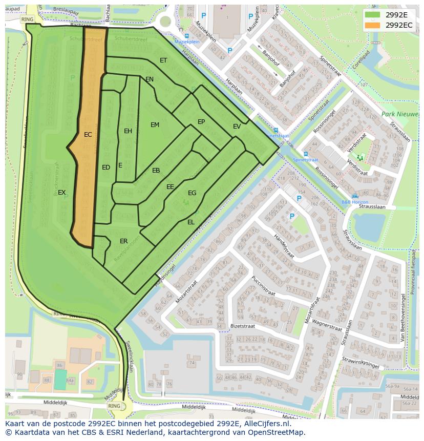 Afbeelding van het postcodegebied 2992 EC op de kaart.