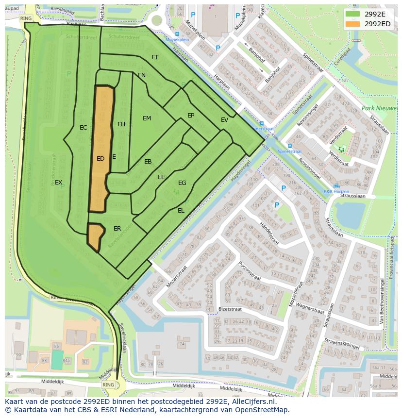 Afbeelding van het postcodegebied 2992 ED op de kaart.