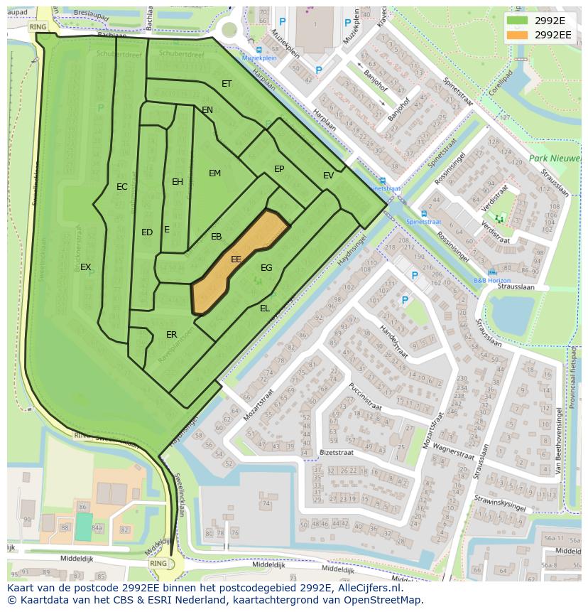 Afbeelding van het postcodegebied 2992 EE op de kaart.
