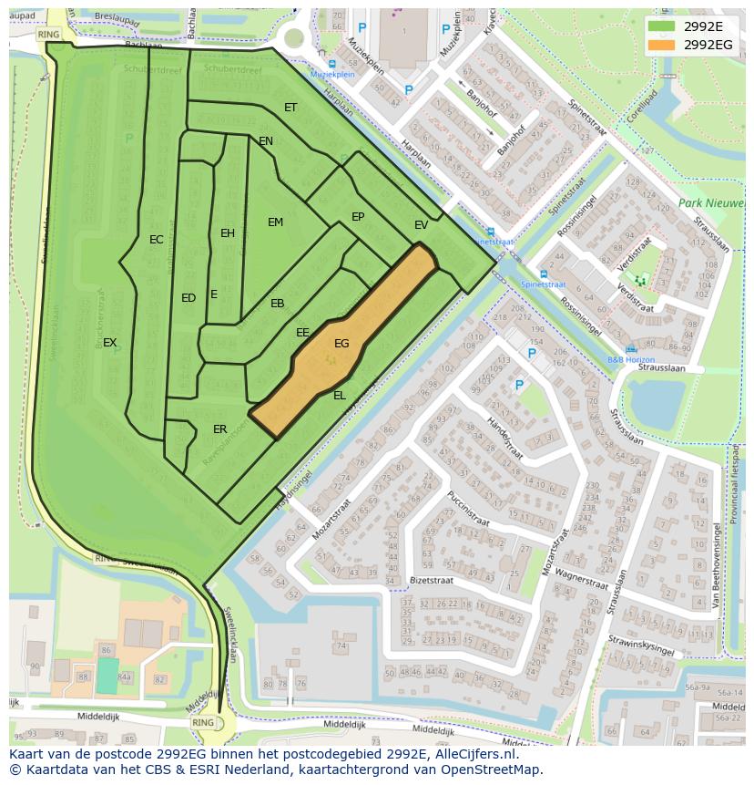 Afbeelding van het postcodegebied 2992 EG op de kaart.