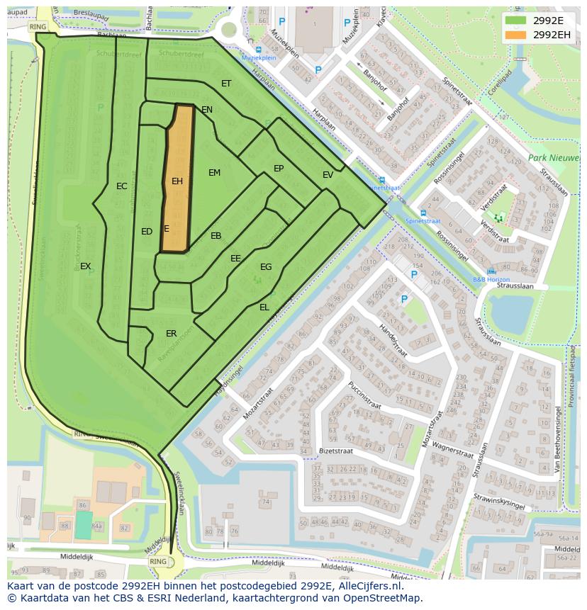 Afbeelding van het postcodegebied 2992 EH op de kaart.