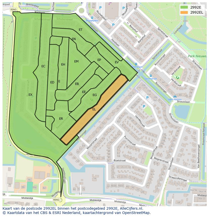 Afbeelding van het postcodegebied 2992 EL op de kaart.