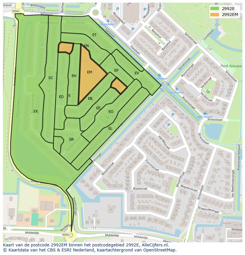 Afbeelding van het postcodegebied 2992 EM op de kaart.
