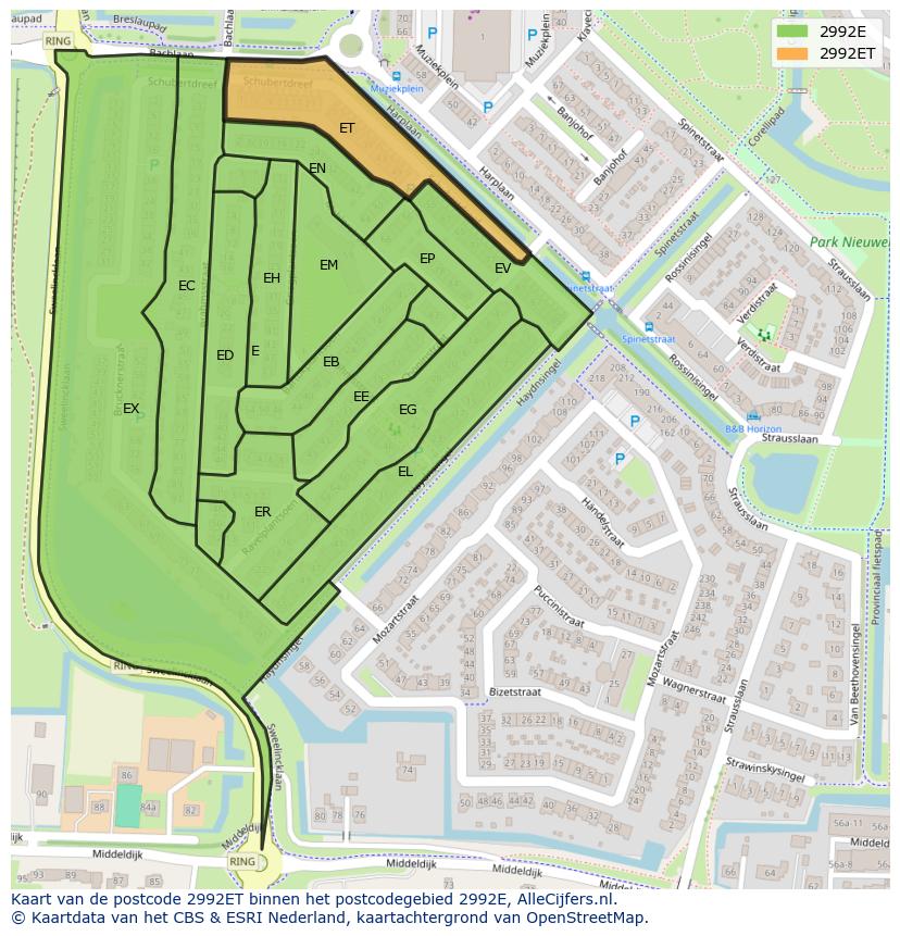 Afbeelding van het postcodegebied 2992 ET op de kaart.