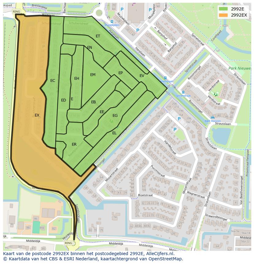 Afbeelding van het postcodegebied 2992 EX op de kaart.