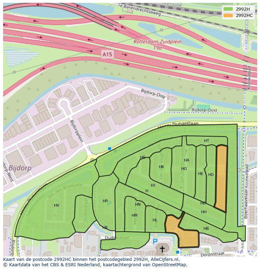 Afbeelding van het postcodegebied 2992 HC op de kaart.