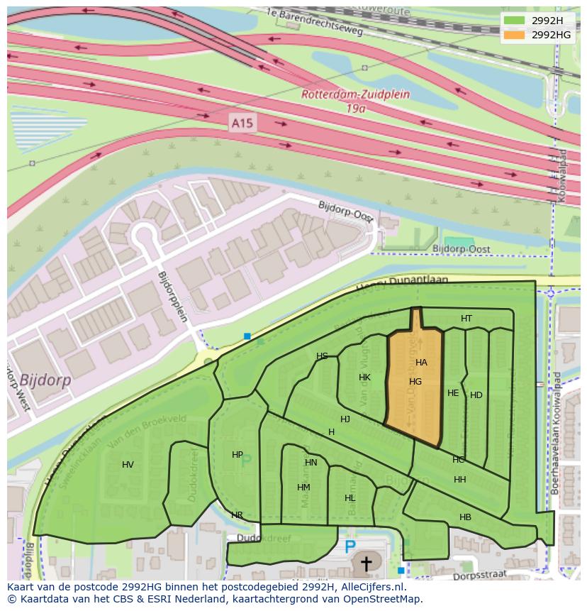 Afbeelding van het postcodegebied 2992 HG op de kaart.