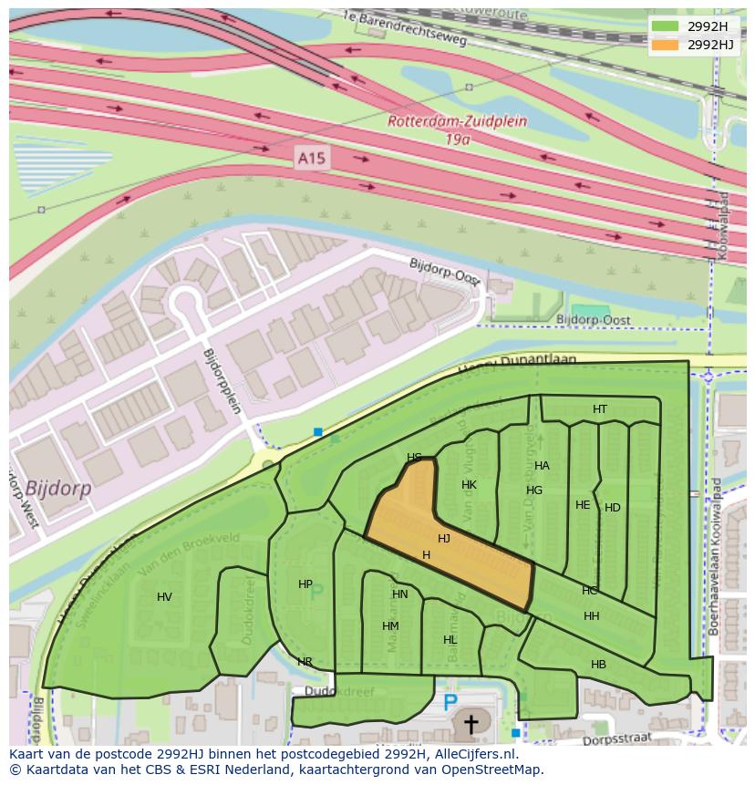 Afbeelding van het postcodegebied 2992 HJ op de kaart.