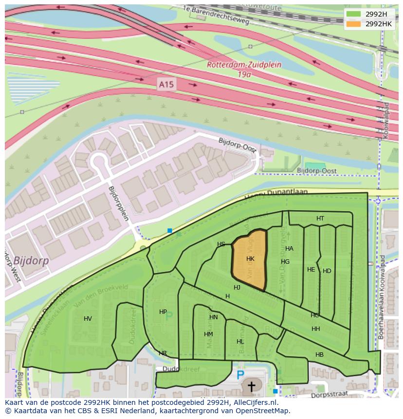 Afbeelding van het postcodegebied 2992 HK op de kaart.
