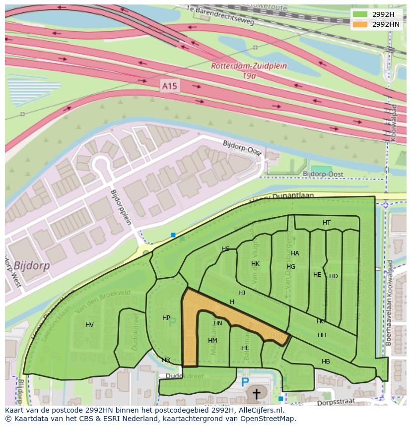 Afbeelding van het postcodegebied 2992 HN op de kaart.