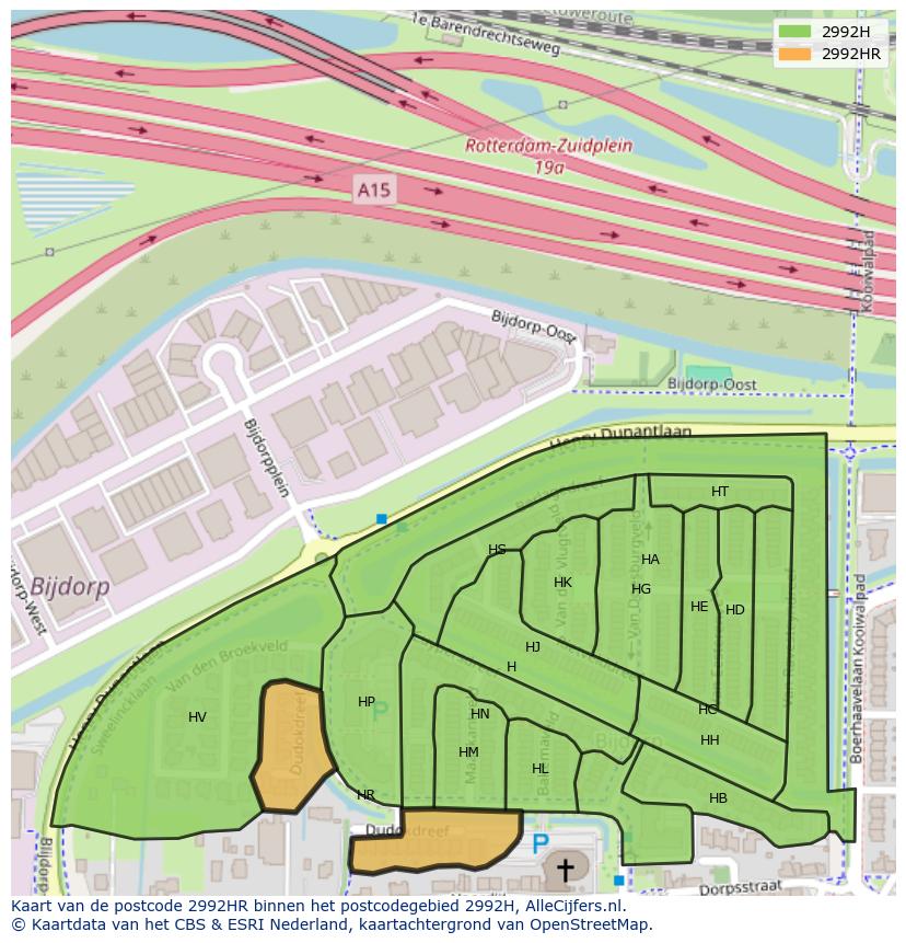 Afbeelding van het postcodegebied 2992 HR op de kaart.