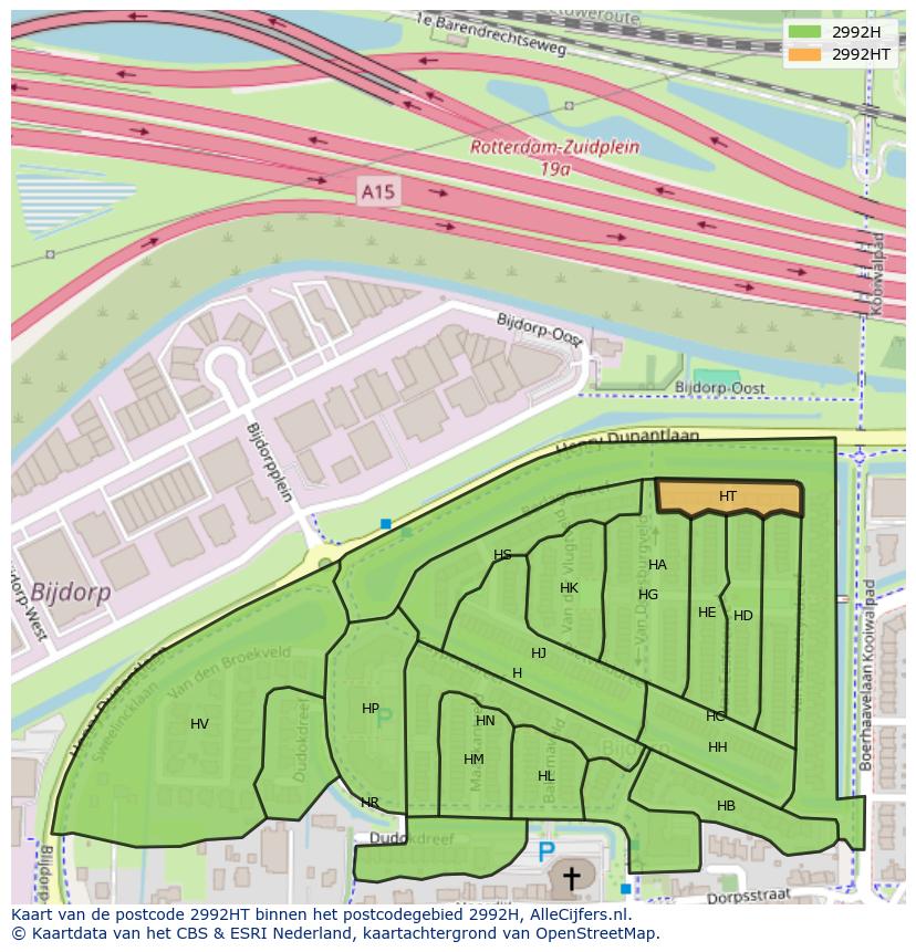 Afbeelding van het postcodegebied 2992 HT op de kaart.