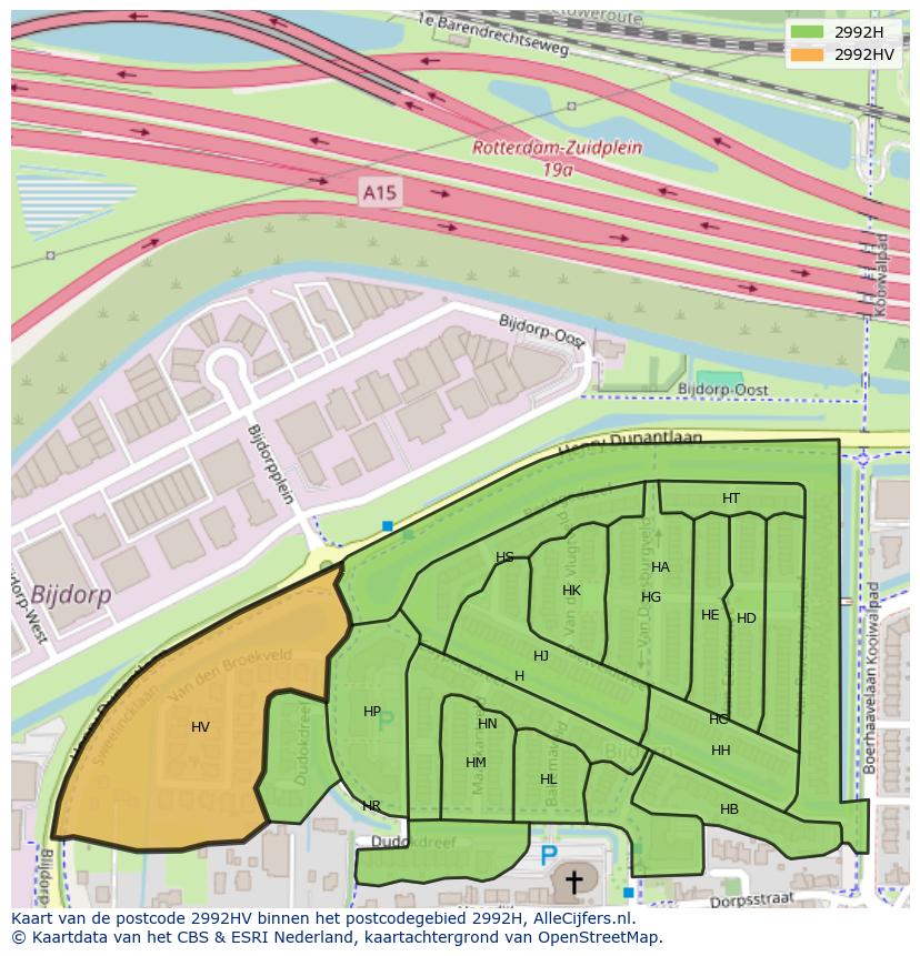 Afbeelding van het postcodegebied 2992 HV op de kaart.