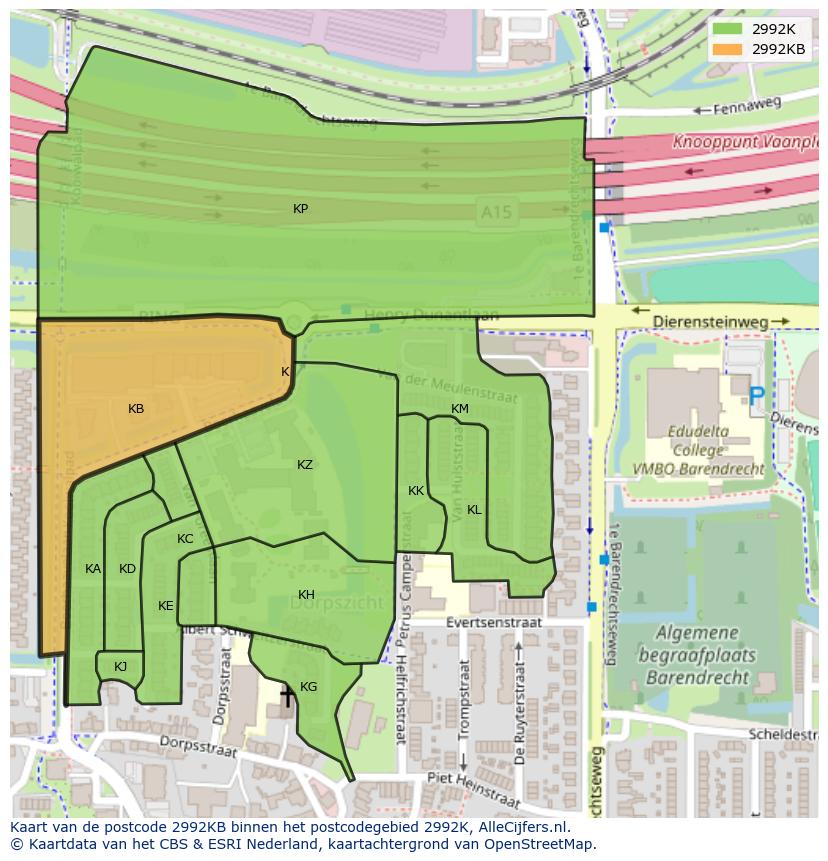 Afbeelding van het postcodegebied 2992 KB op de kaart.