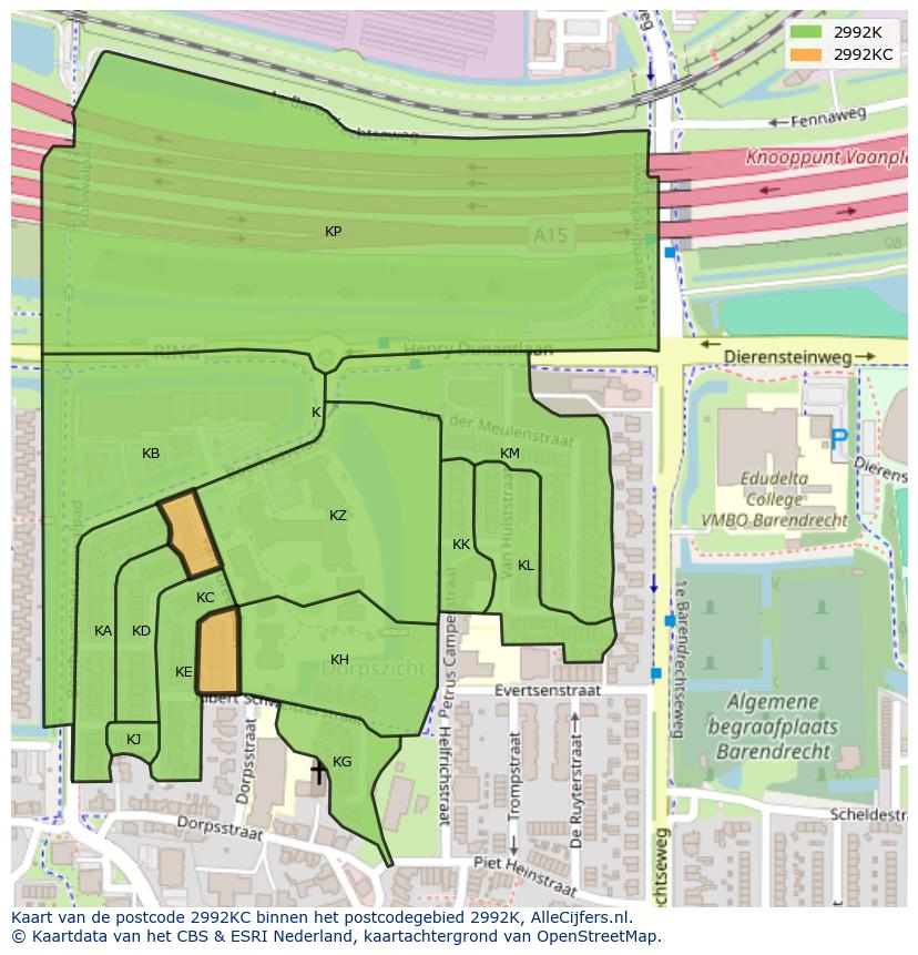 Afbeelding van het postcodegebied 2992 KC op de kaart.