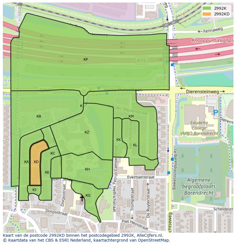 Afbeelding van het postcodegebied 2992 KD op de kaart.