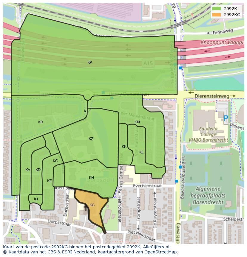 Afbeelding van het postcodegebied 2992 KG op de kaart.