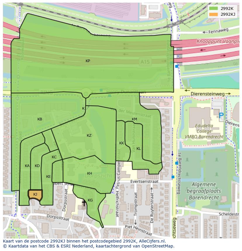 Afbeelding van het postcodegebied 2992 KJ op de kaart.