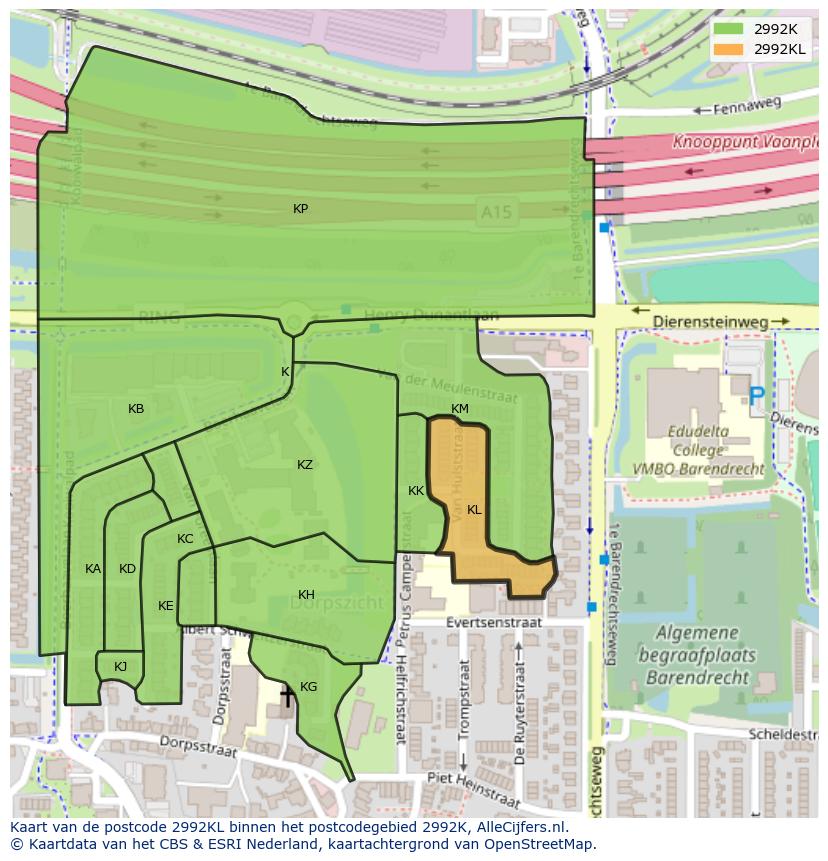 Afbeelding van het postcodegebied 2992 KL op de kaart.