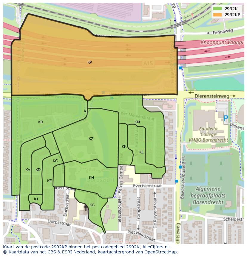 Afbeelding van het postcodegebied 2992 KP op de kaart.